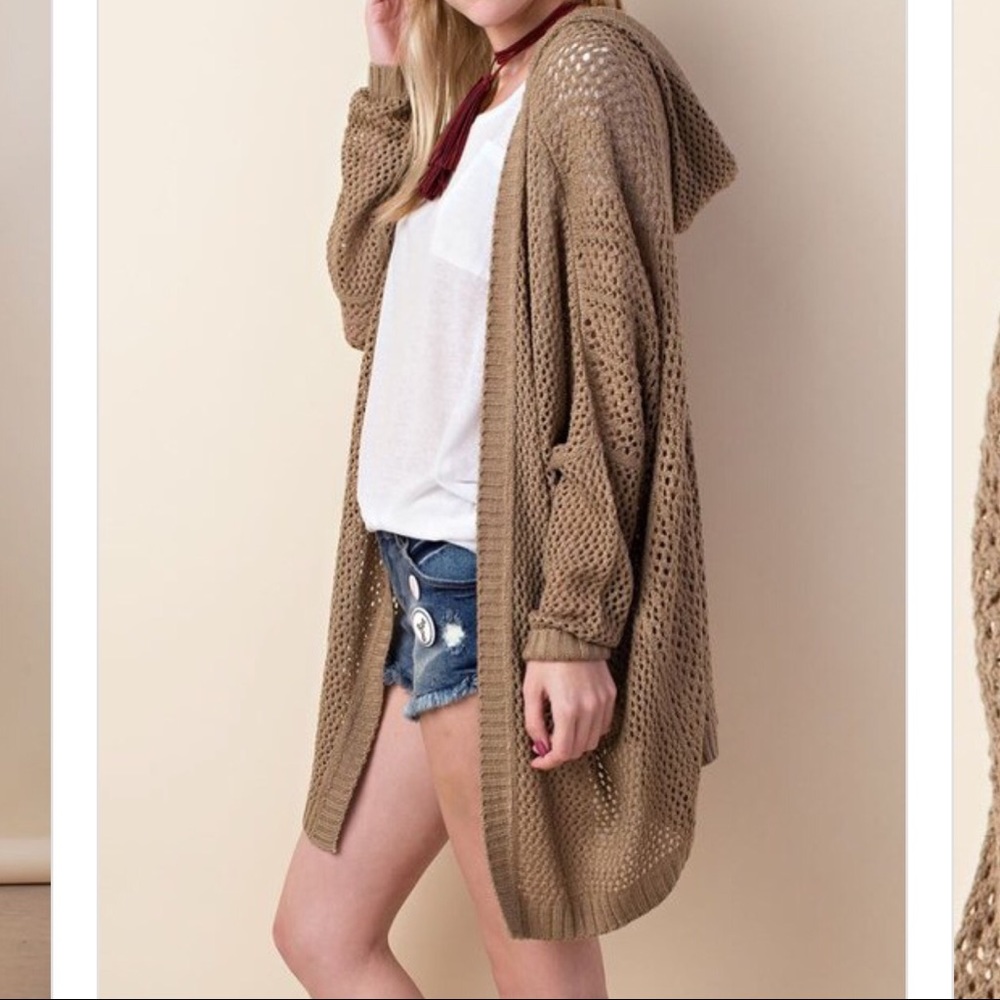 Oversized Mocha Hooded Open Knit - Picture 2 of 4